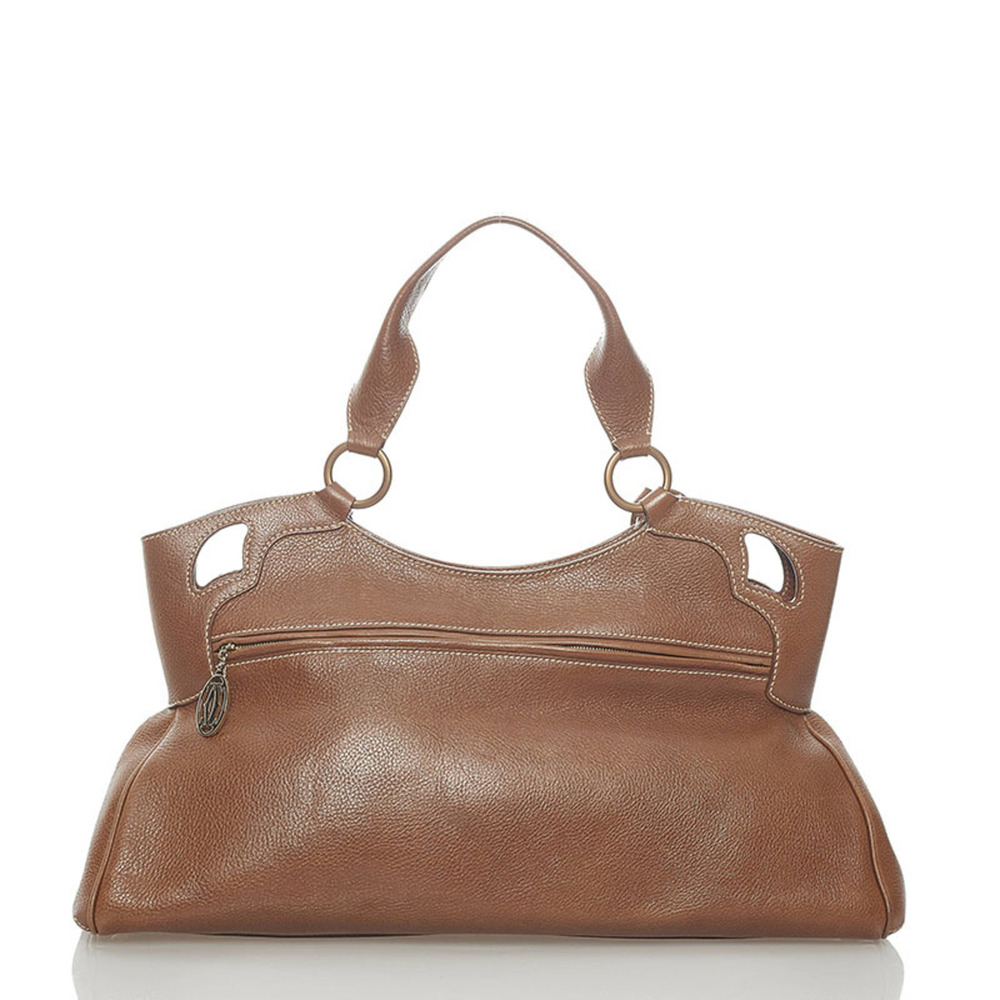 Cartier Marcello Punching Handbag Brown Leather Ladies CARTIER - Picture 3 of 12